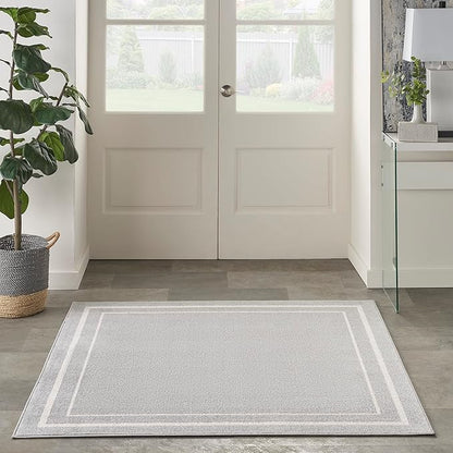 Nourison Home Nourison Essentials Grey Ivory 5' x Square Area Rug - Easy Clean, Non Shedding, Bed Room, Living Room, Dining Room, Kitchen (5' x Square)