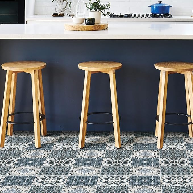 FloorPops FP2951 Myriad Peel & Stick Floor Tiles, Blue