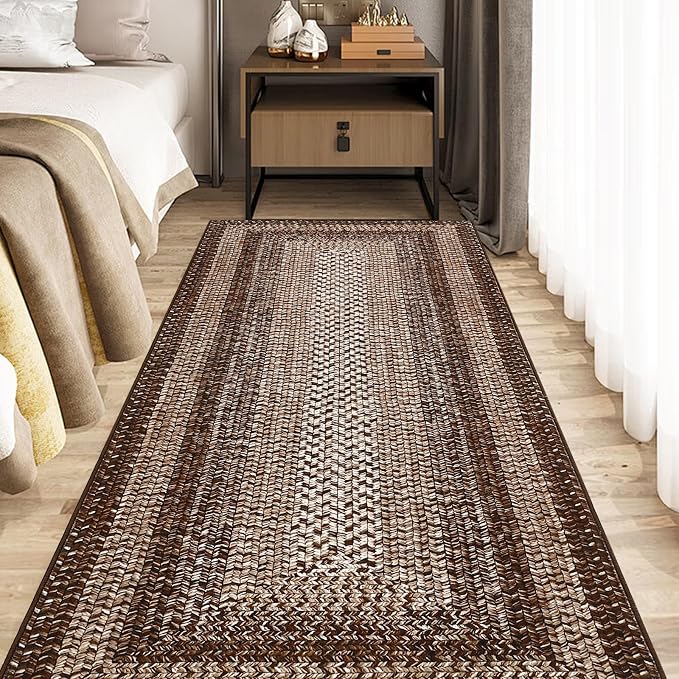 Printed Washable 2x10 Rug Runner Modern Non Slip Kitchen Rugs Indoor Entryway Rug Soft Bath Mat Stain Resistant Carpet for Bedroom Hallway Laundry Nursery 2'x10' Brown