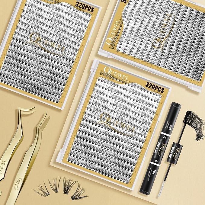 QUEWEL Lash Clusters 320Pcs 20D+30D C Curl Lash Cluster Eyelash Extensions | Cluster Lashes Mix12-18mm Individual Eyelashes Clusters Wispy Lash Clusters Thin Band Soft to Use at Home(20D+30D C Mix12-18)