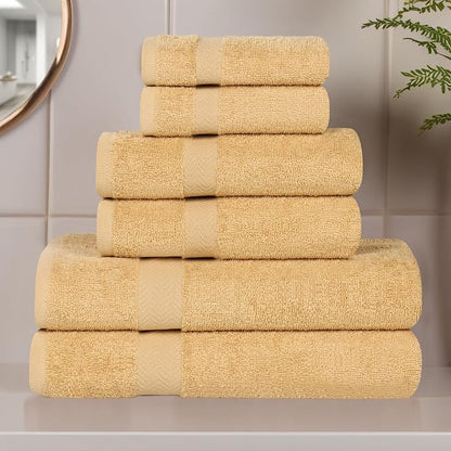 Superior 18-Piece Cotton Assorted Towel Set, Includes 8 Face Towel, 6 Hand, and 4 Bath Towels, Home, Bathroom, Guest Bath Essentials, Quick Dry, Absorbent, Franklin Collection - Gold