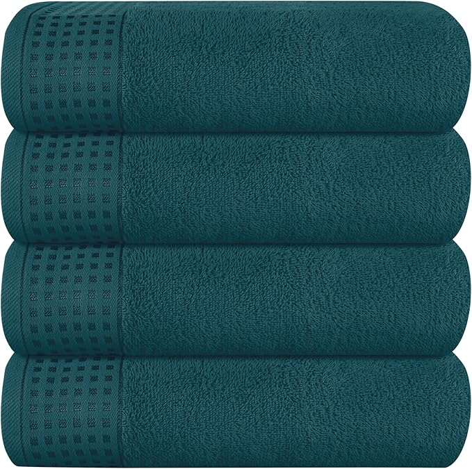 GLAMBURG Ultra Soft 4 Pack Oversized Bath Towel Set 27x54 inches, 100% Cotton Bath Towels, Highly Absorbant Compact Quickdry & Lightweight Towel, Ideal for Gym Travel Camp Pool - Teal