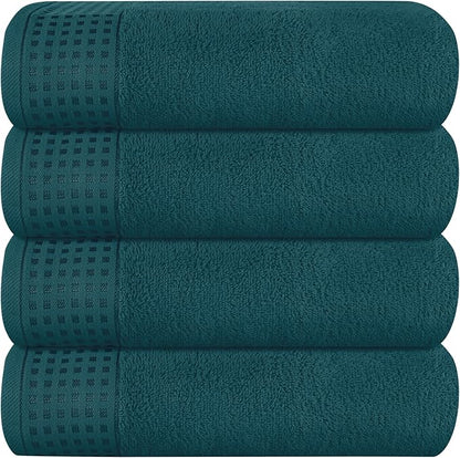 GLAMBURG Ultra Soft 4 Pack Oversized Bath Towel Set 27x54 inches, 100% Cotton Bath Towels, Highly Absorbant Compact Quickdry & Lightweight Towel, Ideal for Gym Travel Camp Pool - Teal