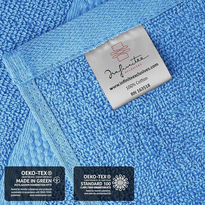 Infinitee Xclusives 100% Cotton Luxury Wash Cloths for Showering - 12 Pack | Washcloths [13x13] - Soft and Absorbent Face Towels for Bathroom Wash Clothes - Gym, Spa & Hotel Use