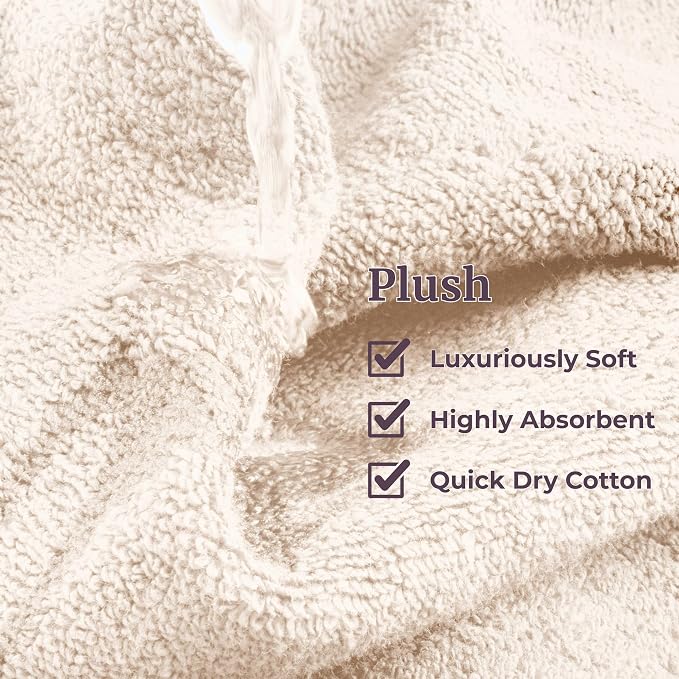 Lavish Home 6PC Towel Set - 525GSM 100% Cotton Bathroom Essentials with 2 Bath Towels, 2 Hand Towels, and 2 Wash Cloths - Absorbent Sheets for Bath, Shower, Gym, Spa, and Dorm Room (Beige)