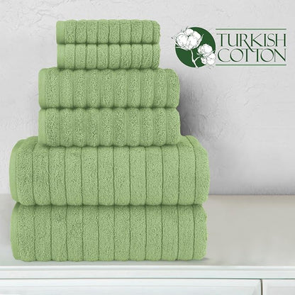 Elegant Comfort 100% Turkish Cotton Corduroy Ribbed Luxury Bath Towels 6-Piece Set, Premium Feel - Quick Dry, Highly Absorbent, Contains 2 Bath Towels, 2 Hand Towels, and 2 Washcloths, Sage
