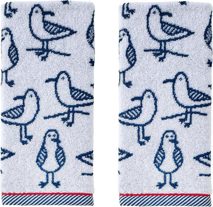 SKL Home Nautical Seagull Sam Hand Towel Set-2pc, Reversible, White | 100% Cotton. Plush & absorbent jacquard. Great for everyday & coastal décor in the bathroom, kitchen or bar.