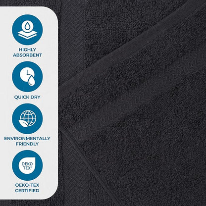 Superior 18-Piece Cotton Assorted Towel Set, Includes 8 Face Towel, 6 Hand, and 4 Bath Towels, Home, Bathroom, Guest Bath Essentials, Quick Dry, Absorbent, Franklin Collection - Black