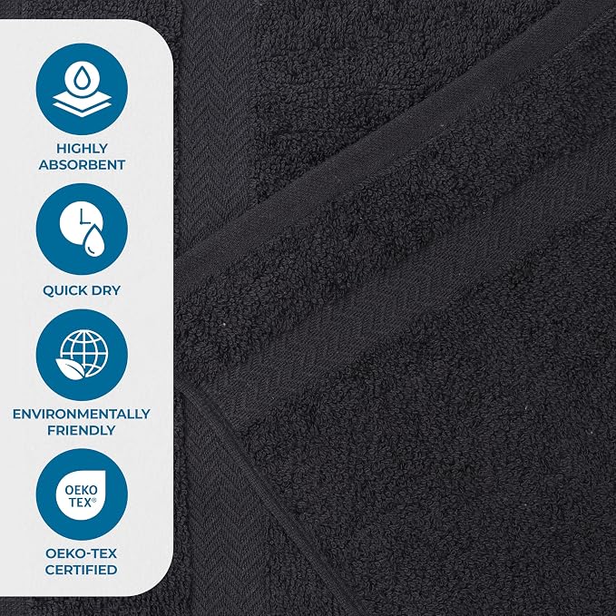 Superior 8-Piece Cotton Hand Towel Set, Small Towels for Fast Dry, Home Essentials, Bathroom Decor, Face, Body, Spa, Resort, Gym, Lightweight, Soft, House Accessories, Franklin Collection, Black