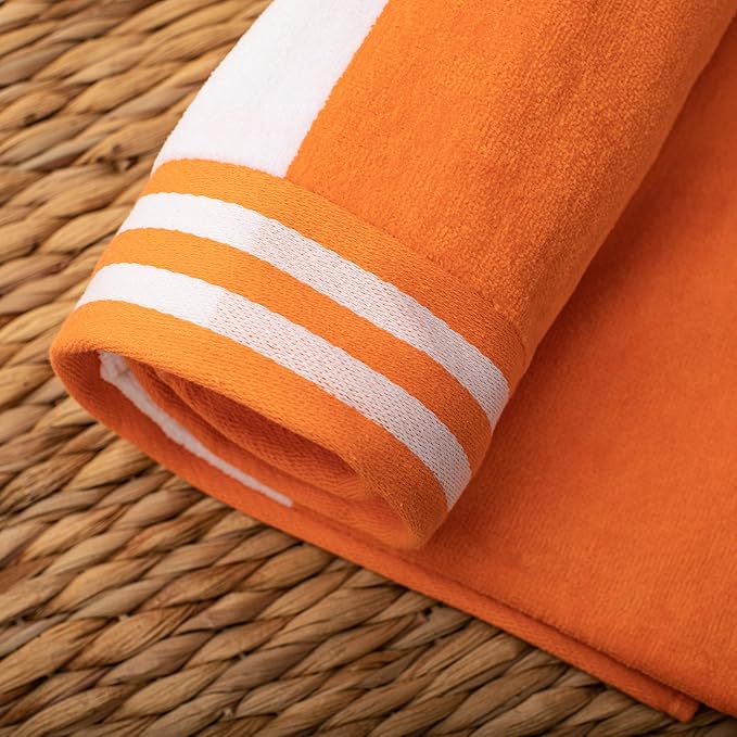 Superior Cotton Striped Beach Towels, Colorful Towels for Adult, Kid, Pool, Swimming, Sand, Travel, Large Oversized, Absorbent, Fast Drying, Bath Basics, Cabana Collection, Set of 6, Orange