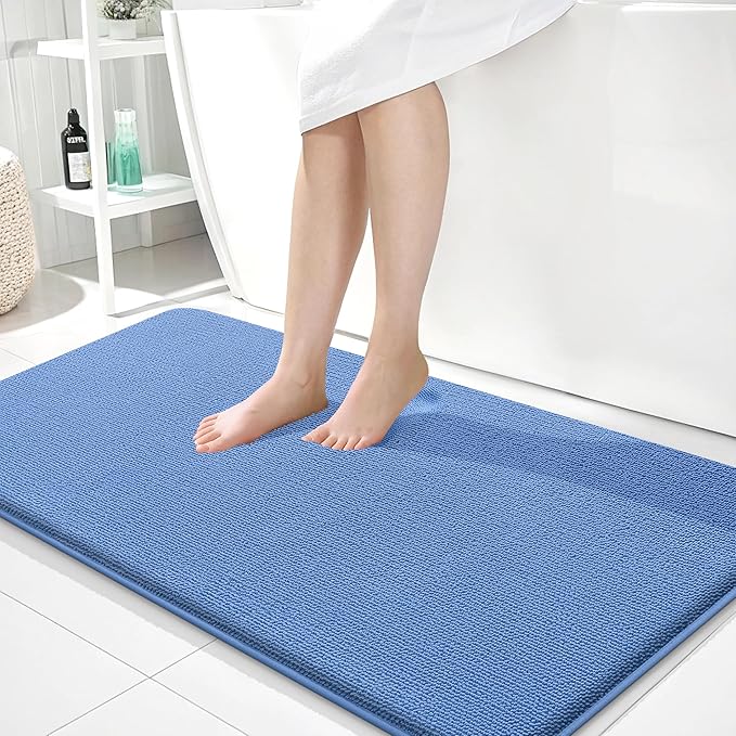 OLANLY Memory Foam Bathroom Runner Rugs 44x24, Long Mats, Cornflower Blue | Soft Quick Dry Bath Rugs, Non-Slip, Absorbent Machine Washable Mat for Bathroom Floor, Tub and Shower, Home Decor Accessories