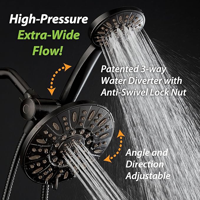 AquaDance 7" Premium High Pressure 3-way Rain & Handheld Shower Head Combo | Enjoy Dual 6-Setting Luxury Shower Heads Separately or Together for the Best of Both Worlds! Stainless Steel Hose - Bronze