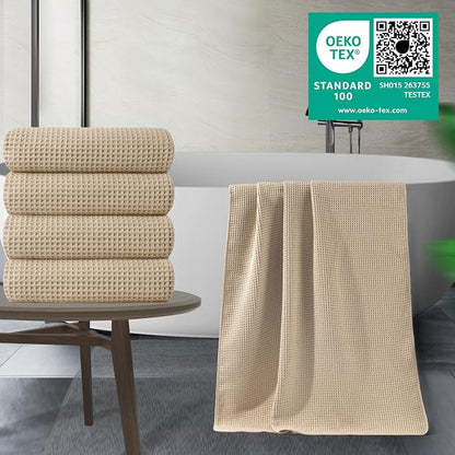 POLYTE 430 GSM Poly Blend Microfiber Quick Dry Waffle Bath Towel, 30x60 in | 4 Pack, Oversize, Lint Free, Body Towel