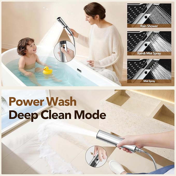 JDO High Pressure Rain Shower Head with Handheld Spray Chrome Polished | 7 Modes Dual Shower Head, 10-inch Rainfall Showerheads Combo, Detachable Hand Held Shower Wand, Power Jets, 71" Shower Hose