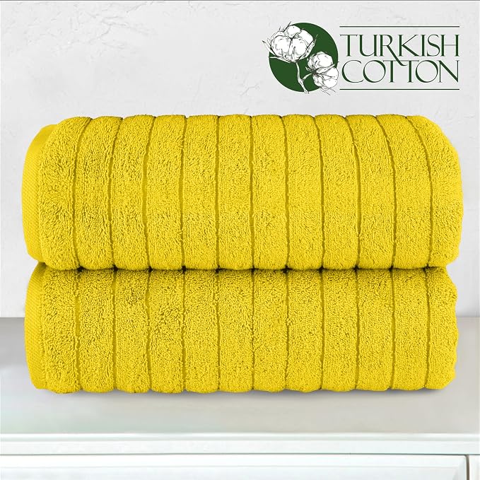 Elegant Comfort 100% Turkish Cotton Corduroy Ribbed Luxury Soft 2 Pack Bath Towels 27 x 54 Inch - Ultra Plush, Absorbent, Quick Dry, Hotel Spa Quality Towels for Bathroom Essentials, Yellow