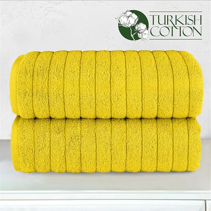 Elegant Comfort 100% Turkish Cotton Corduroy Ribbed Luxury Soft 2 Pack Bath Towels 27 x 54 Inch - Ultra Plush, Absorbent, Quick Dry, Hotel Spa Quality Towels for Bathroom Essentials, Yellow