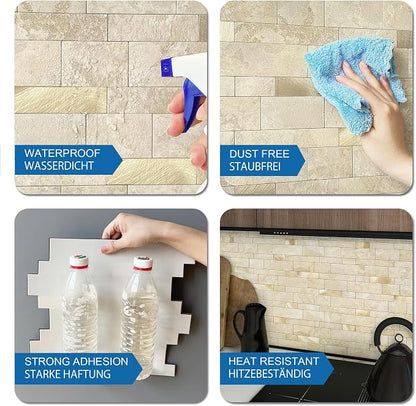 Stone Peel Stick Backsplash Tiles Kitchen Wall Beige Gold 5pcs