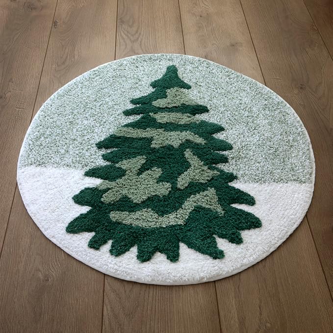 SKL Home Christmas Winter Pines Bath Rug, 25" x 25", Green | Ultra-plush & absorbent. Anti-slip Latex backing. Great for the bathroom, kitchen & lodge/cabin décor. Machine washable.