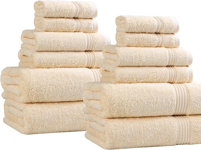 SUPERIOR Egyptian Cotton 12-Piece Towel Set, Assorted Towels for Home Bathroom, Guest Bath Decor Essentials, Includes 4 Bath, 4 Hand, 4 Face Towels/Washcloths, Quick Dry, Absorbent - Canary