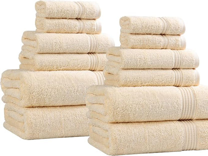 SUPERIOR Egyptian Cotton 12-Piece Towel Set, Assorted Towels for Home Bathroom, Guest Bath Decor Essentials, Includes 4 Bath, 4 Hand, 4 Face Towels/Washcloths, Quick Dry, Absorbent - Canary