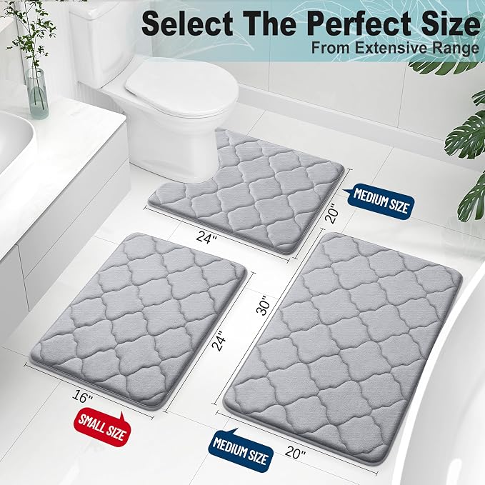 OLANLY Memory Foam Bath Mat Rug 24x16, Ultra Soft and Absorbent Bathroom Rugs, Non-Slip, Comfortable, Machine Washable Bath Carpet for Bathroom Floor, Tub, Shower and Home Decor Accessories, Grey