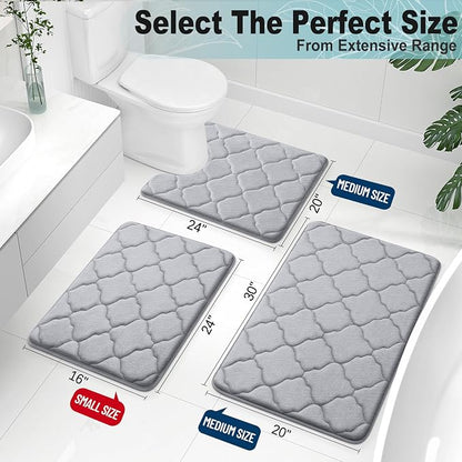 OLANLY Memory Foam Bath Mat Rug 24x16, Ultra Soft and Absorbent Bathroom Rugs, Non-Slip, Comfortable, Machine Washable Bath Carpet for Bathroom Floor, Tub, Shower and Home Decor Accessories, Grey
