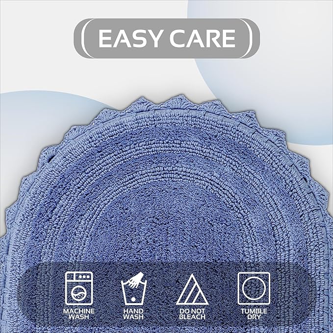 Better Trends 2 Piece Lilly Crochet Rug Set 100% Cotton Soft Oval 17x24 Bathroom Rug Water Absorbent Washable Reversible Bath Mat for Bathroom Floor Decor Bedroom Blue