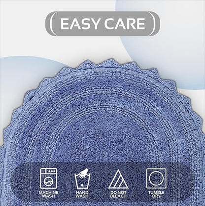 Better Trends 3 Piece Lilly Crochet Oval Rug Bath Mat Toilet Rugs U Shaped Set 100% Cotton, Soft Reversible Water Absorbent Washable Bath Rug for Bathroom Floor Decor, Contour Blue
