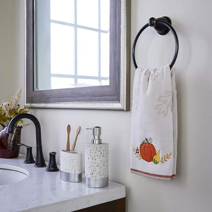 SKL Home by Saturday Knight Ltd. Traditional Pumpkin Hand Towel, Tan | 100% Cotton. Soft & absorbent leaf jacquard with embroidery. Great for the bathroom, kitchen or bar & holiday gifting.