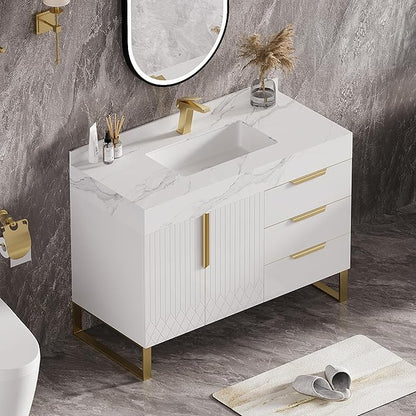 homary 36" Freestanding Bathroom Vanity Set with Single Sink, Modern Bathroom Sink Cabinet Storage Cabinet with Sintered Stone Countertop and Ample Storage, White
