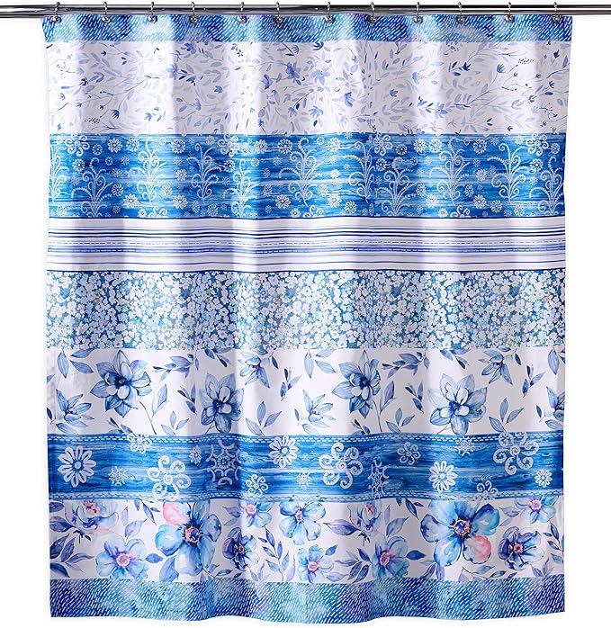 Maison d' Hermine Shower Curtain 100% Cotton One Panel 70"x72" Washable Fabric Shower Curtains for Bathroom, Easy Hanging with 12 Button Holes - Home Hotel Spa Easter Gifts (Summer Blues)