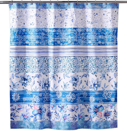 Maison d' Hermine Shower Curtain 100% Cotton One Panel 70"x72" Washable Fabric Shower Curtains for Bathroom, Easy Hanging with 12 Button Holes - Home Hotel Spa Easter Gifts (Summer Blues)