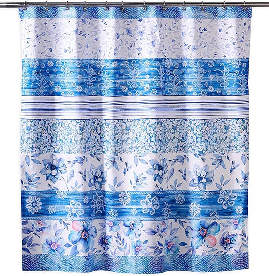 Maison d' Hermine Shower Curtain 100% Cotton One Panel 70"x72" Washable Fabric Shower Curtains for Bathroom, Easy Hanging with 12 Button Holes - Home Hotel Spa Easter Gifts (Summer Blues)