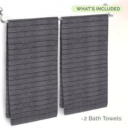 Elegant Comfort 100% Turkish Cotton Corduroy Ribbed Luxury Soft 2 Pack Bath Towels 27 x 54 Inch - Ultra Plush, Absorbent, Quick Dry, Hotel Spa Quality Towels for Bathroom Essentials, Gray