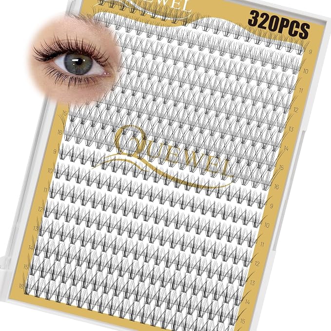 QUEWEL Lash Clusters 320Pcs 10D+20D D Curl Lash Cluster Eyelash Extensions | Cluster Lashes Mix9-16mm Individual Eyelashes Clusters Wispy Lash Clusters Thin Band Soft to Use at Home(10D+20D D Mix9-16)