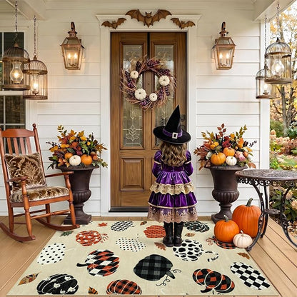 Tribesigns 3x5 Beige Halloween Fall Pumpkin Print Area Rug for Kitchen | Washable Non-Slip Low-Pile Autumn Thanksgiving Rug for Hallway, Entryway, Bedroom, Bathroom, Halloween Home Decor Indoor Rug