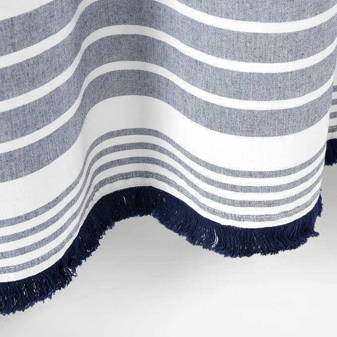 Lush Decor Nantucket Yarn Dyed Cotton Blend Tassel Fringe Shower Curtain Single 72" W x 72" L White & Navy - White Shower Curtains for Bathroom Curtain
