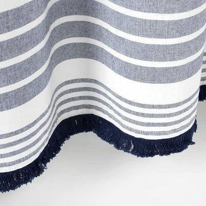 Lush Decor Nantucket Yarn Dyed Cotton Blend Tassel Fringe Shower Curtain Single 72" W x 72" L White & Navy - White Shower Curtains for Bathroom Curtain