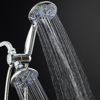 AquaDance for California - Premium High Pressure Antimicrobial 30-setting 3 Way Dual Handheld Shower Head Combo, Stainless Steel Hose, Water Diverter - Chrome Finish