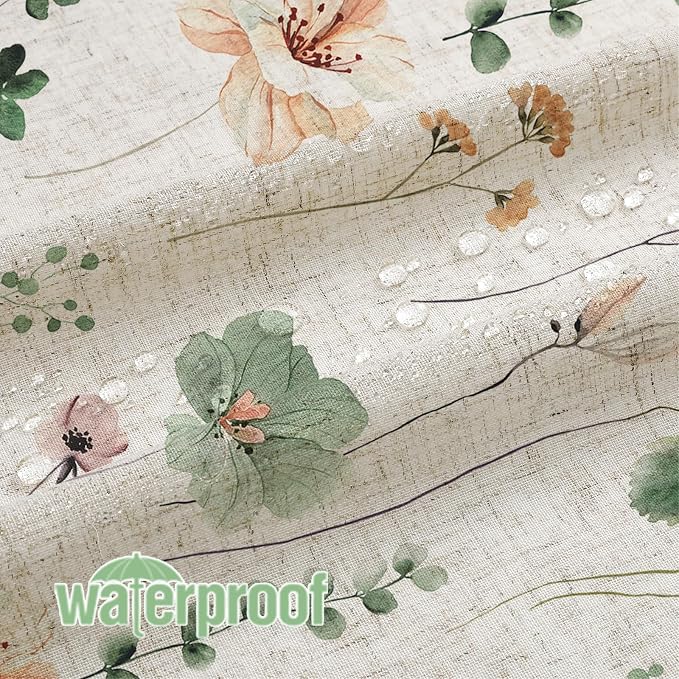 Sage Green Linen Watercolor Floral Fabric Shower Curtain, 72x72 | Linen Fabric, Modern Minimalist Floral Print, Machine Washable, Rustproof Grommets, for Bathroom Home