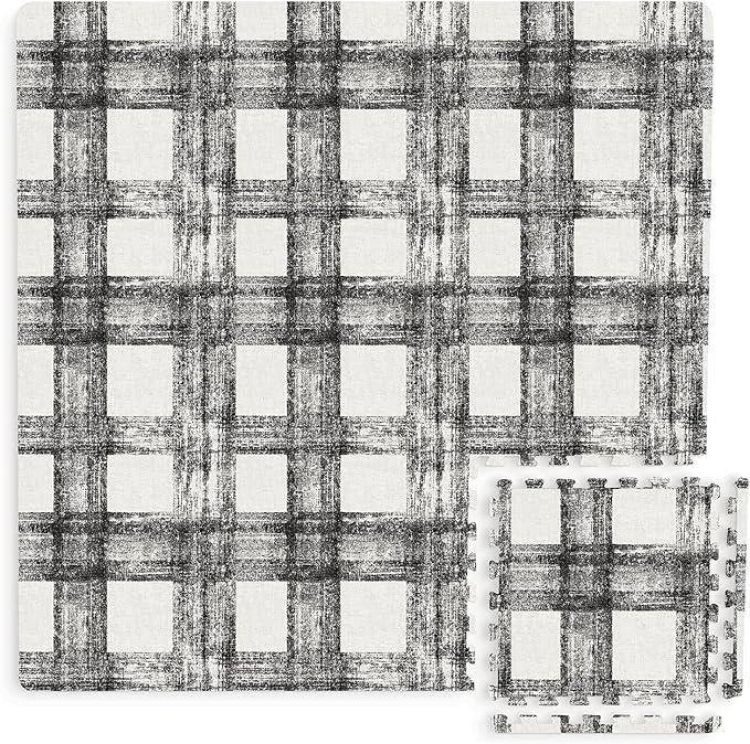 FloorPops FPF3751 Sawyer Plaid Interlocking Floor Tiles, Black