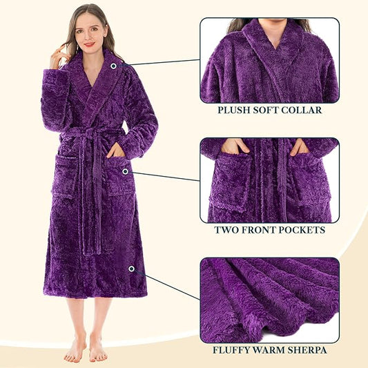 PAVILIA Premium Womens Plush Soft Robe Fluffy, Warm, Fleece Sherpa Shaggy Bathrobe