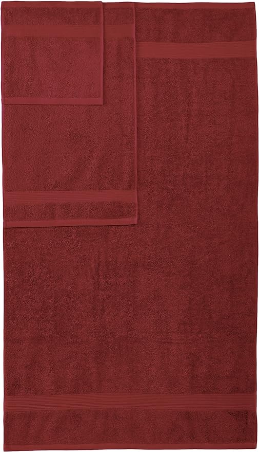 Amazon Basics Fade-Resistant 100% Cotton Washcloths for Bathroom, Soft Absorbent, 6-Piece, Crimson