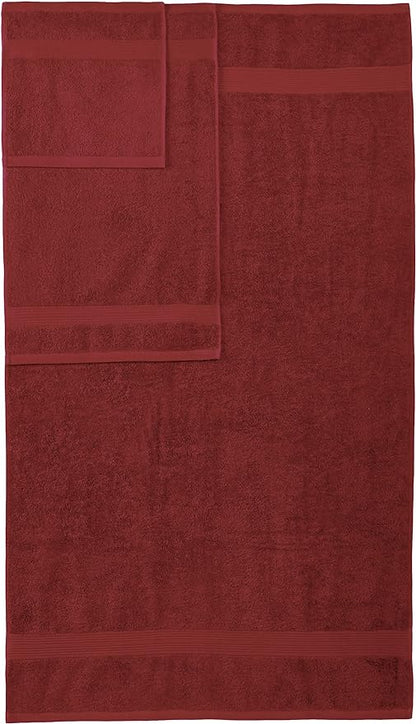 Amazon Basics Fade-Resistant 100% Cotton Washcloths for Bathroom, Soft Absorbent, 6-Piece, Crimson