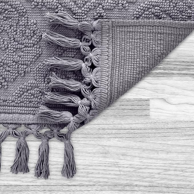 Jean Pierre - Ricardo Bath Mat, Woven Fringe Bathroom Rugs, 100% Cotton, Premium Bathroom Decor - Measures 17" x 31" - Dark Gray