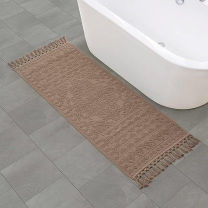 French Connection Nellore Bathroom Rugs, Woven and Beaded Bathroom Mats, Durable Bath Rugs, Thick Bath Mats for Bathroom and Shower Rugs, 24" x 64", Light Brown