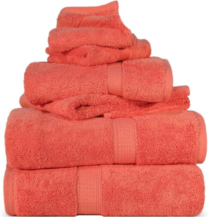 SUPERIOR Egyptian Cotton Ultra Plush & Absorbent, 6 Piece Set, Coral | Quick Dry, Soft Luxury Towel Set, Bath Essentials, Guest Bath, Spa, 2 Bath, 2 Hand, 2 Face Towels, Madeline Towels