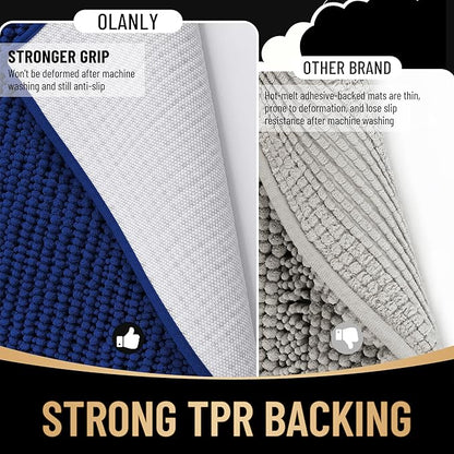 OLANLY Thick Chenille Large Bathroom Rugs 59x35, Absorbent Bath Mat, Navy | Soft Bath Rugs, Rubber Backing, Machine Wash Dry, Bath Mats for Bathroom, Tub and Shower, Home Decor Accessories