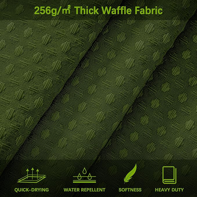 Waterproof Fabric Shower Curtain Extra Long Waffle Weave Heavy Duty Bathroom Shower Curtain Set, 256GSM Weighted Thick Shower Curtain with 12 Rust-Resistant Hooks,72Wx84H Green