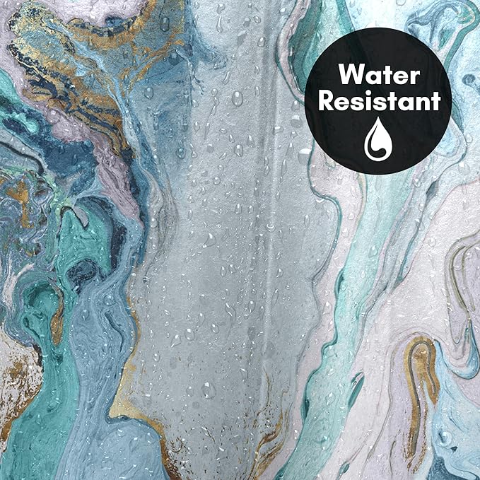 Americanflat 71x74 Marble Shower Curtain - Water-Resistant Long Shower Curtain with Durable Metal Grommets and 12 Hooks - 100% Polyester - Turquoise, Light Blue, Navy Blue, White and Gold